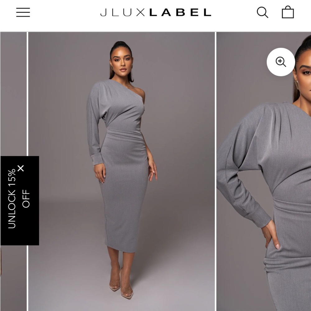 JLUXLABEL Gray Asymmetrical Ruched Bodycon Dress